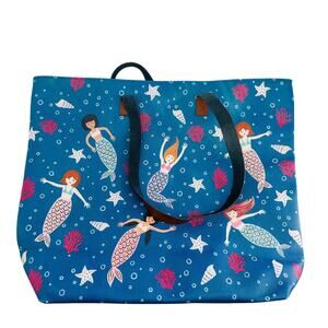 Mermaid Beach Tote Bag Large Blue Ocean Print Shoulder Carryall Pool Travel